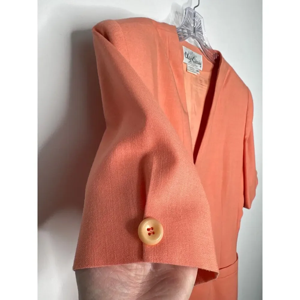 1980s Oleg Cassini peach two piece skirt suit size 10